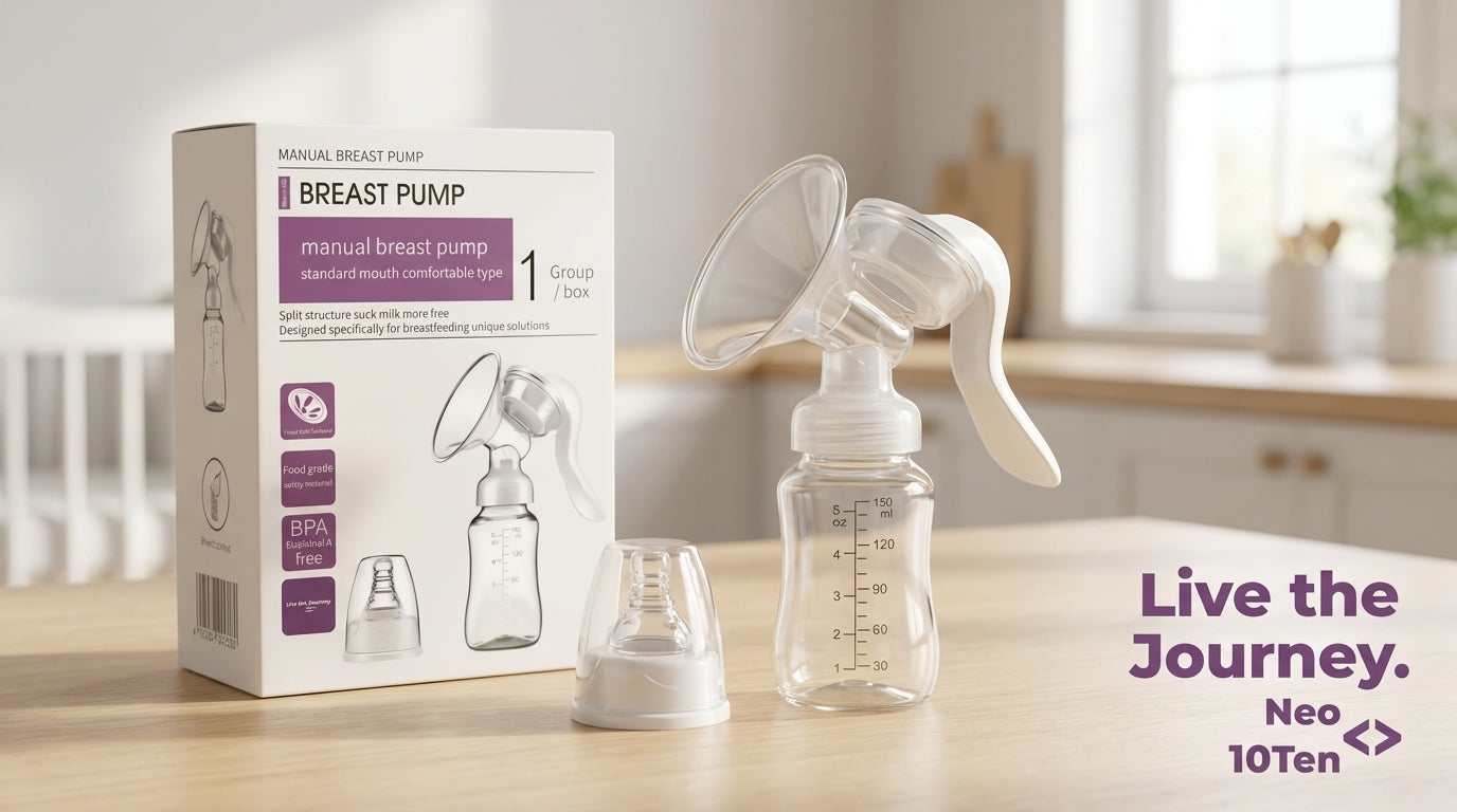 image_of_breast_pump_and_box_with_logo_and_slogan