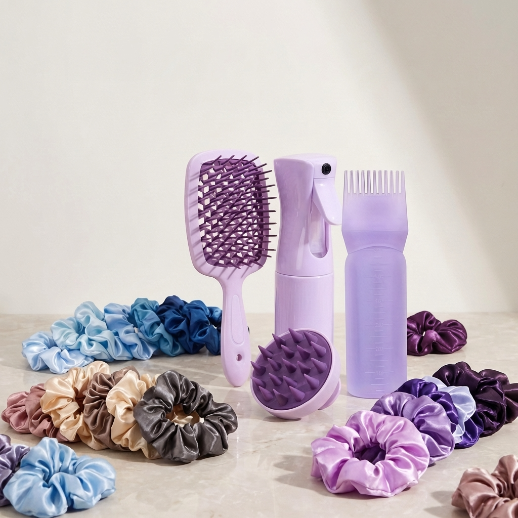split_screen_image_showing_variety_of hair_scrunchie_sets