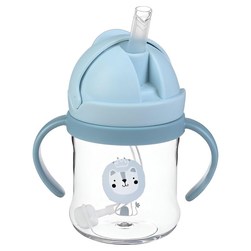Sippy Cup for 6+ Months, Leak-Proof Baby/Toddler Water Bottle with Straw, BPA-Free Non Spill Water Bottle Kids Trainer with Handles, Ideal Baby/Toddler Drinking [Blue Design, 250ml]
