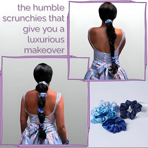 10pcs/Set Silk Colorful Scrunchies, Soft Elastic Satin Ties - Comfy And Stylish Hair Accesories, Scrunchie Women, Girls Gentle Texture Minimizes Breakage & Friction Frizz Free (Blue Variety)