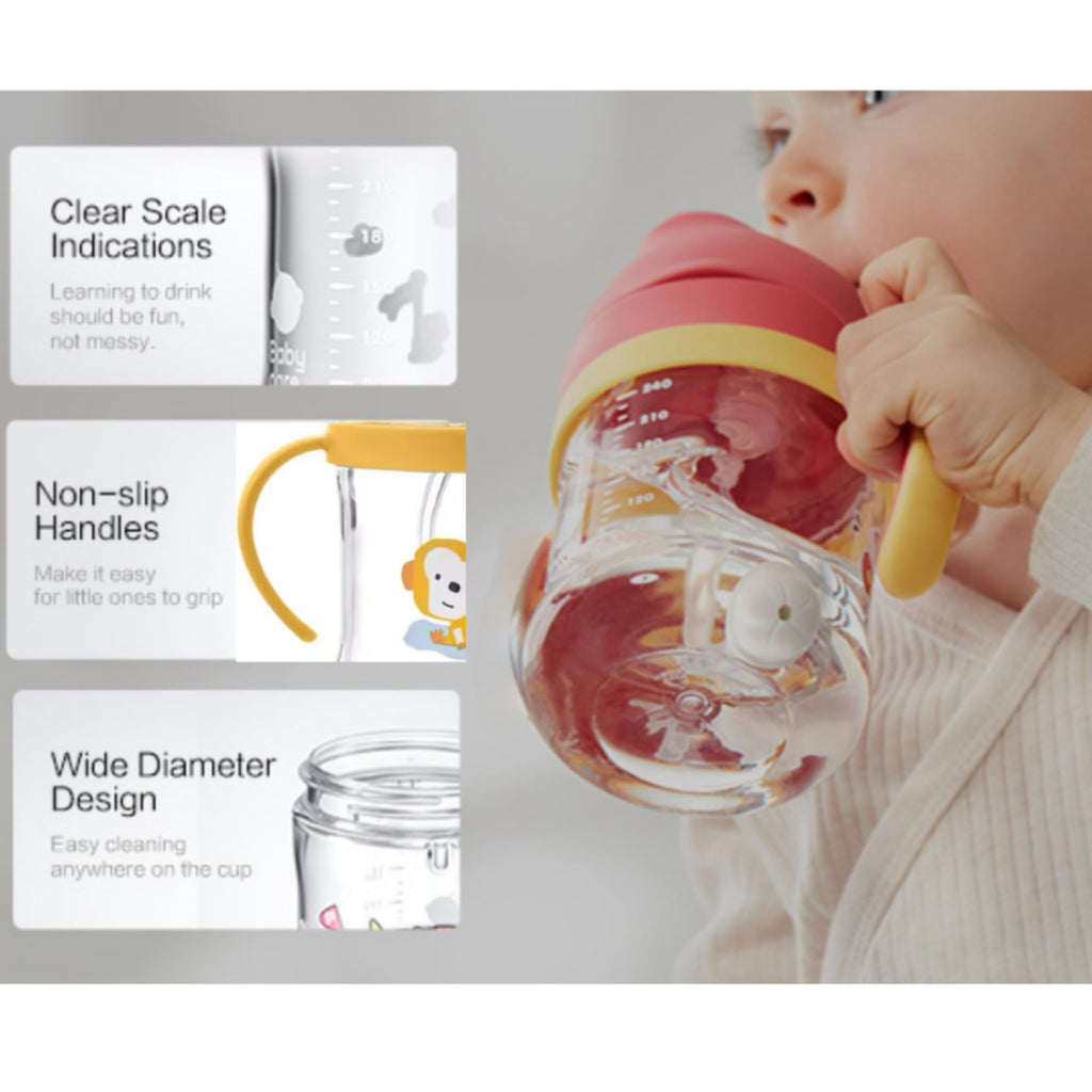 Neo10Ten Toddler Water Bottle Sippy Cup Weighted Straw, Trainer Cup with Handles 6+, Non Spill Toddler Sippy Cup, Baby Water Bottle, Leakproof, 220ml