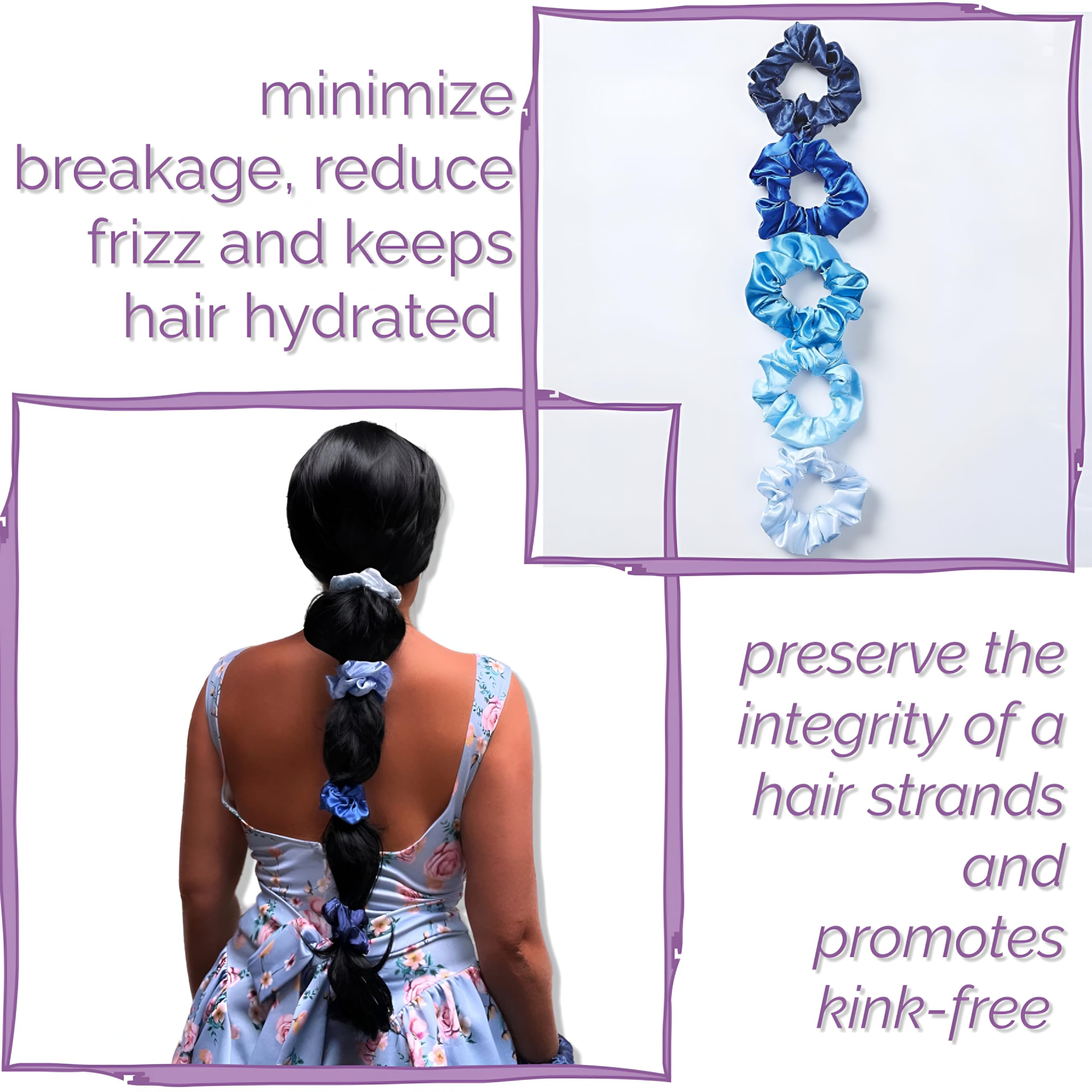 10pcs/Set Silk Colorful Scrunchies, Soft Elastic Satin Ties - Comfy And Stylish Hair Accesories, Scrunchie Women, Girls Gentle Texture Minimizes Breakage & Friction Frizz Free (Blue Variety)