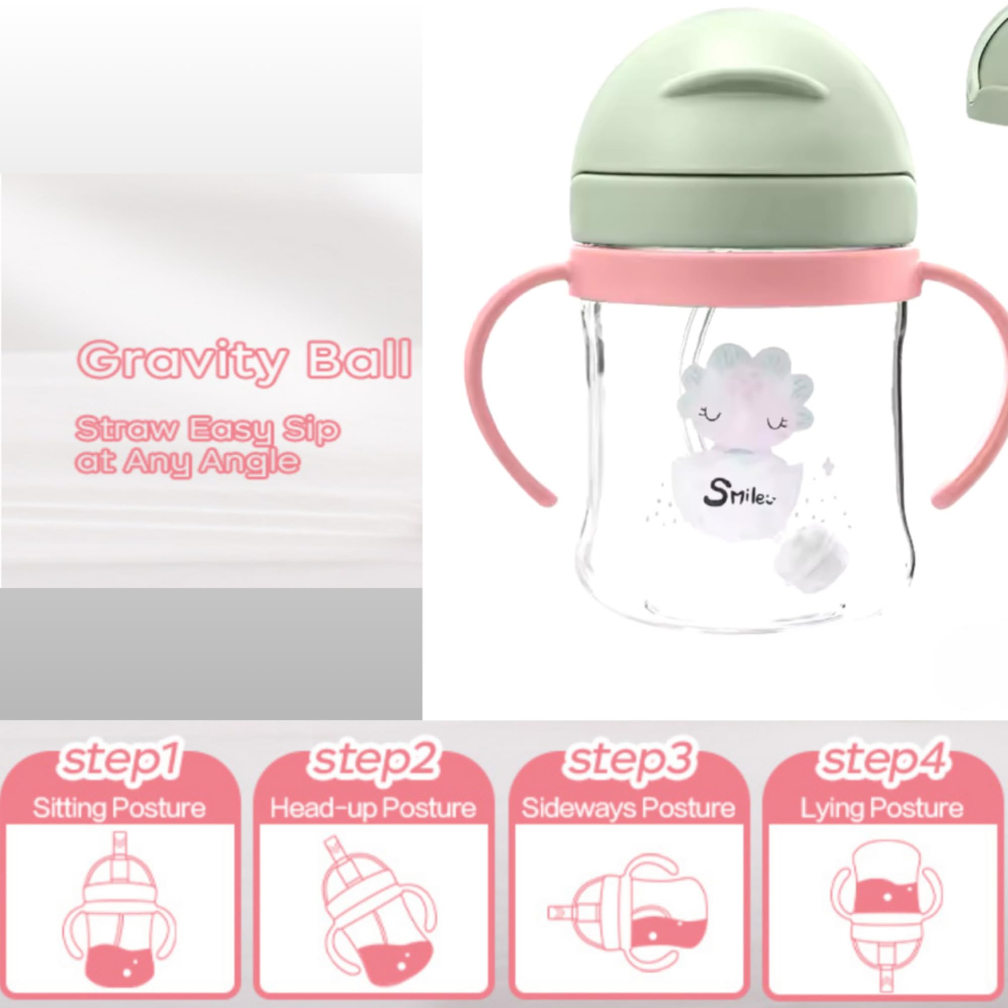 Neo10Ten Toddler Water Bottle Sippy Cup Weighted Straw, Trainer Cup with Handles 6+, Non Spill Toddler Sippy Cup, Baby Water Bottle, Leakproof, 220ml