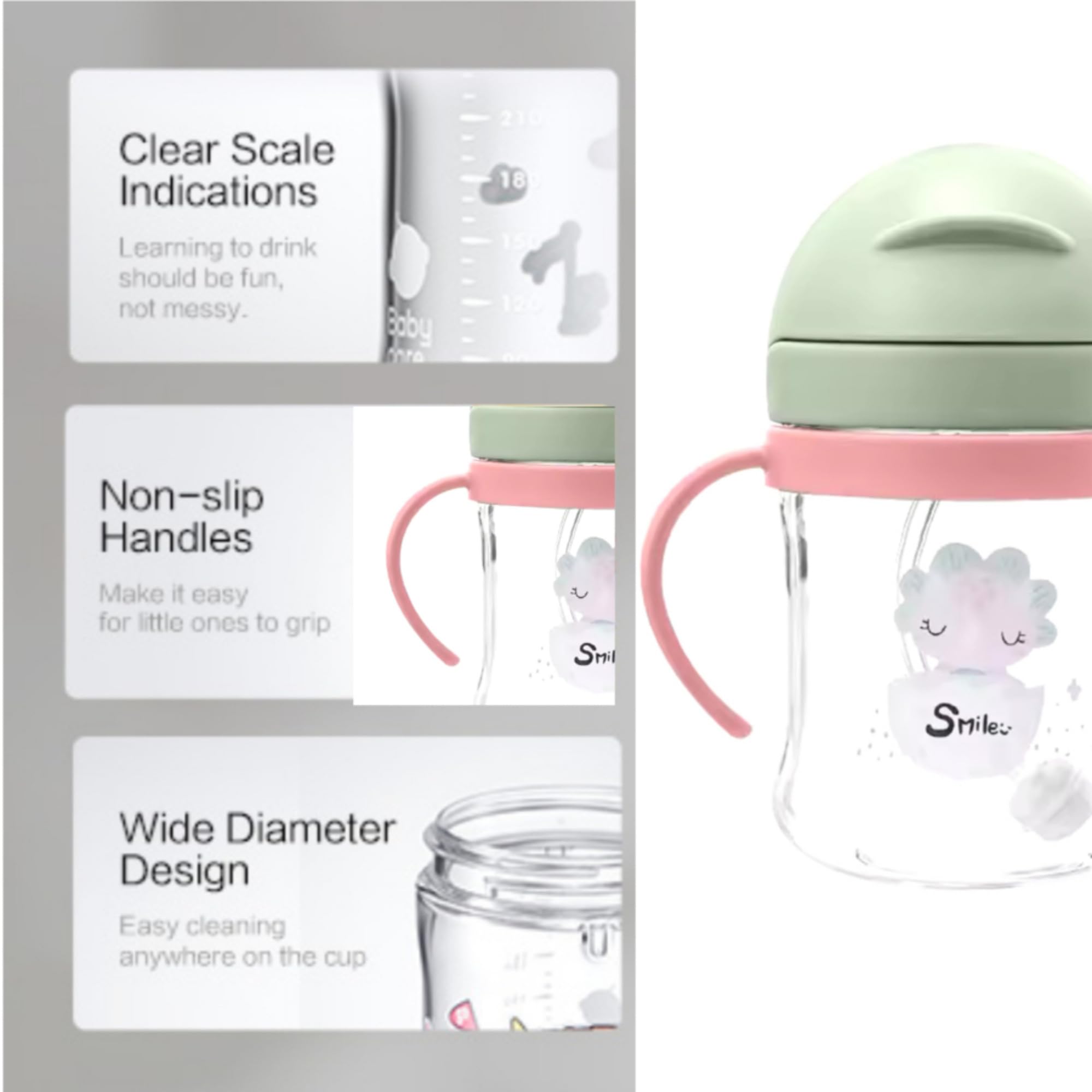 Neo10Ten Toddler Water Bottle Sippy Cup Weighted Straw, Trainer Cup with Handles 6+, Non Spill Toddler Sippy Cup, Baby Water Bottle, Leakproof, 220ml