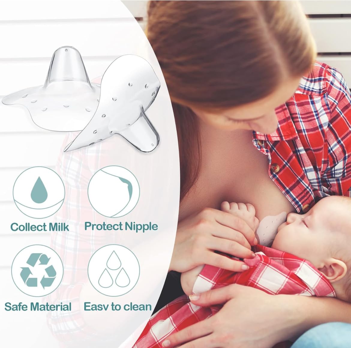 2pcs/Set Nipple Shields for Breastfeeding, Contact Breast Shield, Guards for Newborn - Help with Latch Difficulties, Flat or Inverted Nipples, Breast Feeding BPA Free Reusable Soft Silicone Protectors