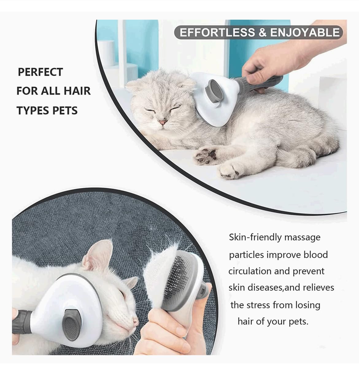 Neo10Ten Pet Grooming Brush with Self Cleaning Button for Dog, Cat, Horse, Rabbit Brush Comb, Slicker Brushes with Smooth handle, Shedding Brush Massage Clean Tangled (Grey)