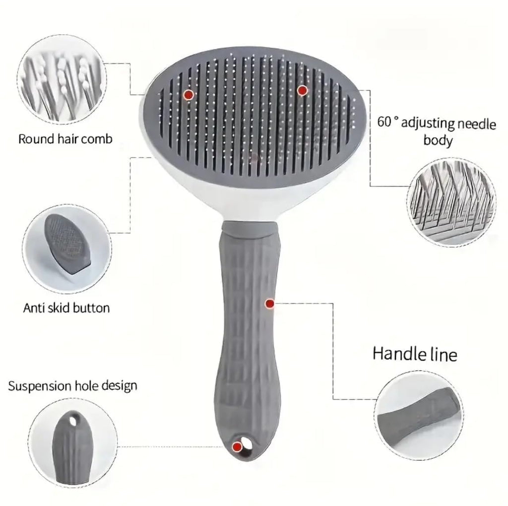 Neo10Ten Self-Cleaning Pet Grooming Brush | Dogs, Cats, Rabbits & Horses | Grey