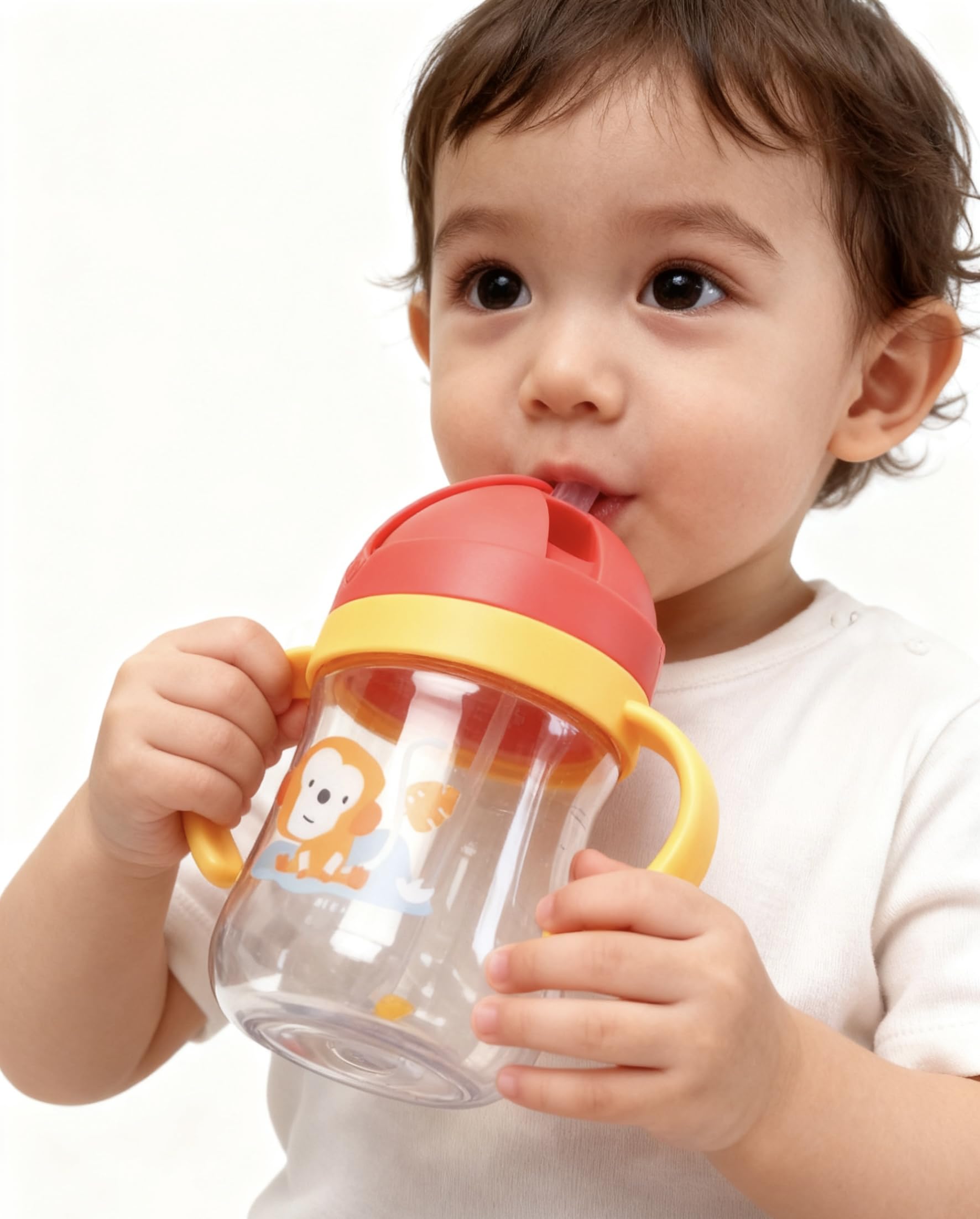 Neo10Ten Toddler Water Bottle Sippy Cup Weighted Straw, Trainer Cup with Handles 6+, Non Spill Toddler Sippy Cup, Baby Water Bottle, Leakproof, 220ml