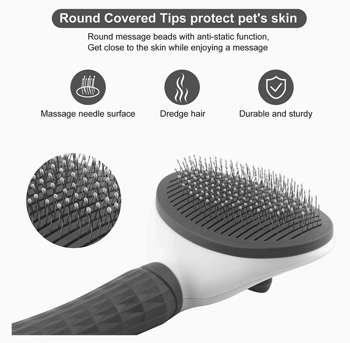 Neo10Ten Self-Cleaning Pet Grooming Brush | Dogs, Cats, Rabbits & Horses | Grey