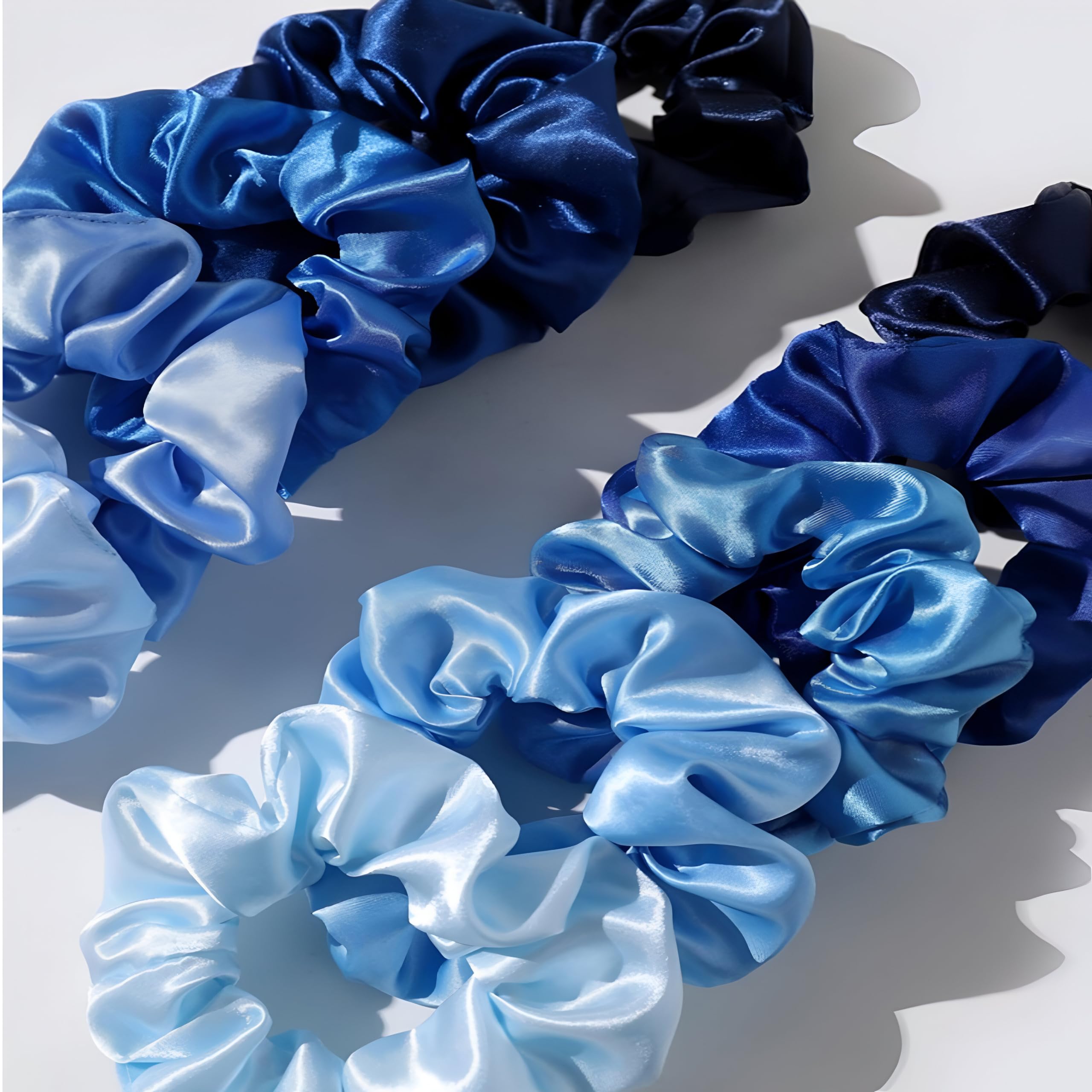 10pcs/Set Silk Colorful Scrunchies, Soft Elastic Satin Ties - Comfy And Stylish Hair Accesories, Scrunchie Women, Girls Gentle Texture Minimizes Breakage & Friction Frizz Free (Blue Variety)