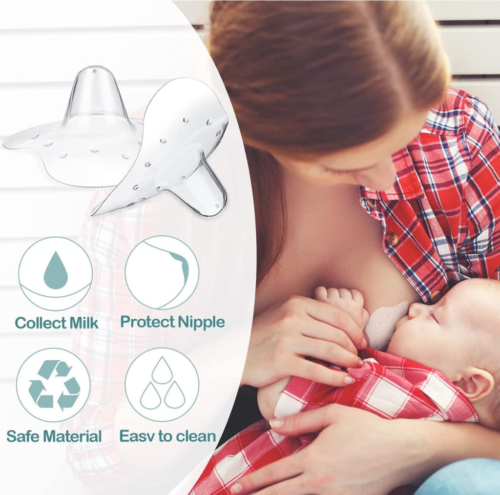 2pcs/Set Nipple Shields for Breastfeeding, Contact Breast Shield, Guards for Newborn - Help with Latch Difficulties, Flat or Inverted Nipples, Breast Feeding BPA Free Reusable Soft Silicone Protectors
