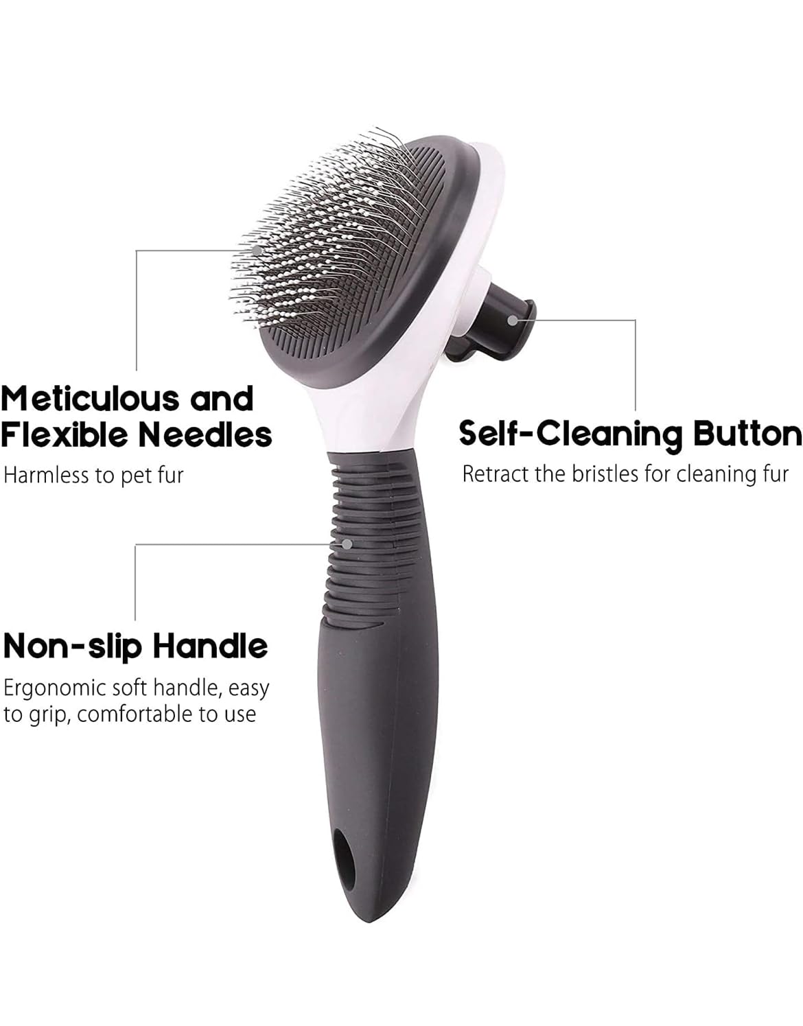 Neo10Ten Pet Grooming Brush with Self Cleaning Button for Dog, Cat, Horse, Rabbit Brush Comb, Slicker Brushes with Smooth handle, Shedding Brush Massage Clean Tangled (Grey)