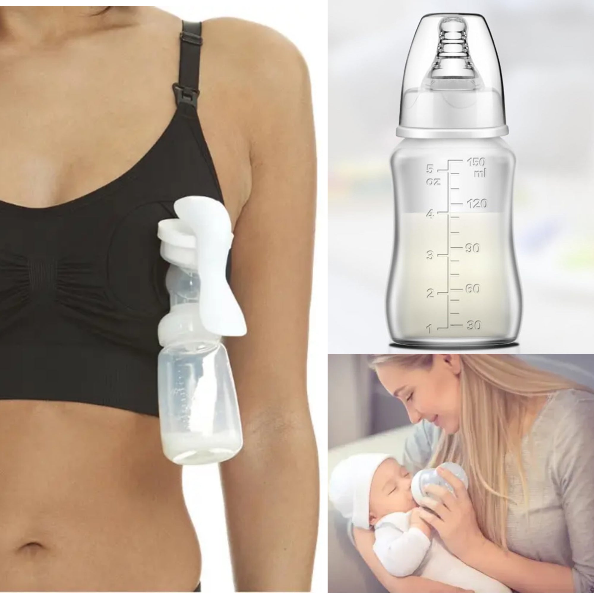 2in1 Manual Breast Pump & Breastmilk Storage Bottle, Adjustable Suction Silicone Hand Pump Breastfeeding, Small Portable Manual Breast Milk Catcher Baby Feeding Pumps