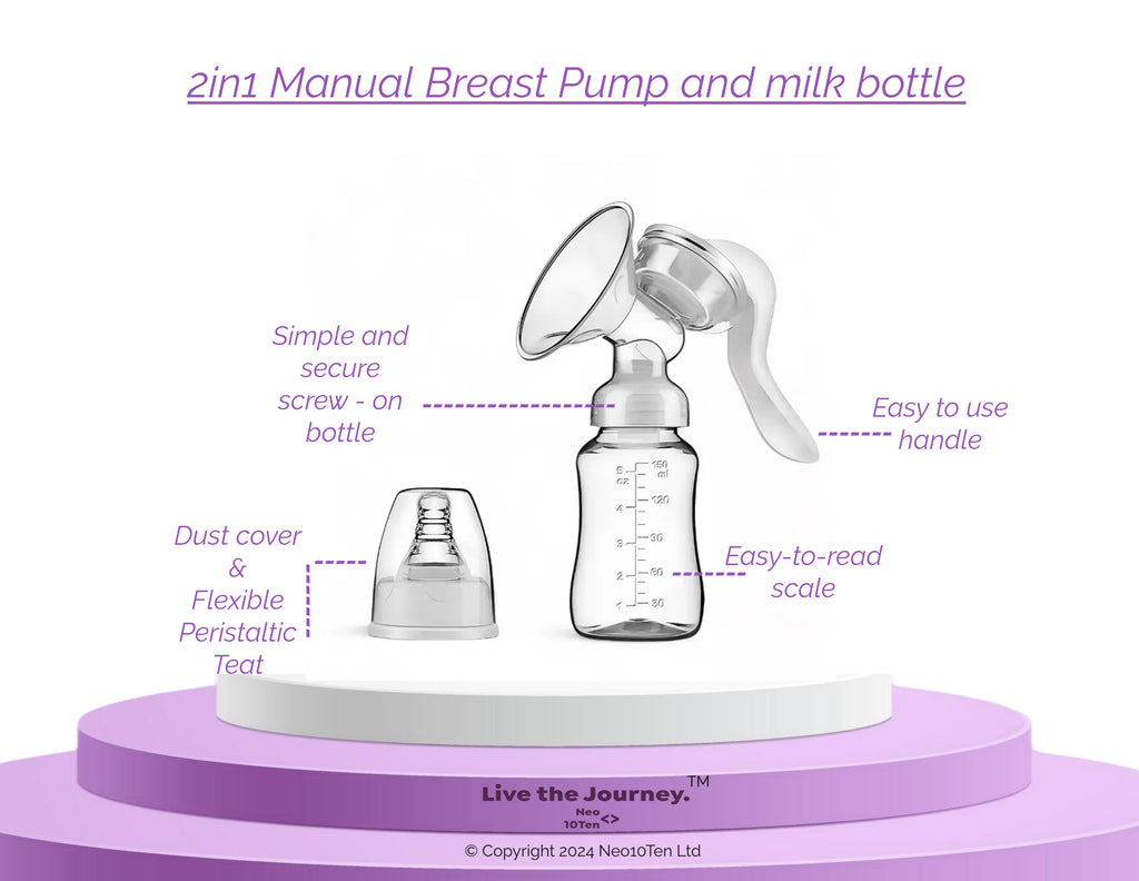 2in1 Manual Breast Pump & Breastmilk Storage Bottle, Adjustable Suction Silicone Hand Pump Breastfeeding, Small Portable Manual Breast Milk Catcher Baby Feeding Pumps