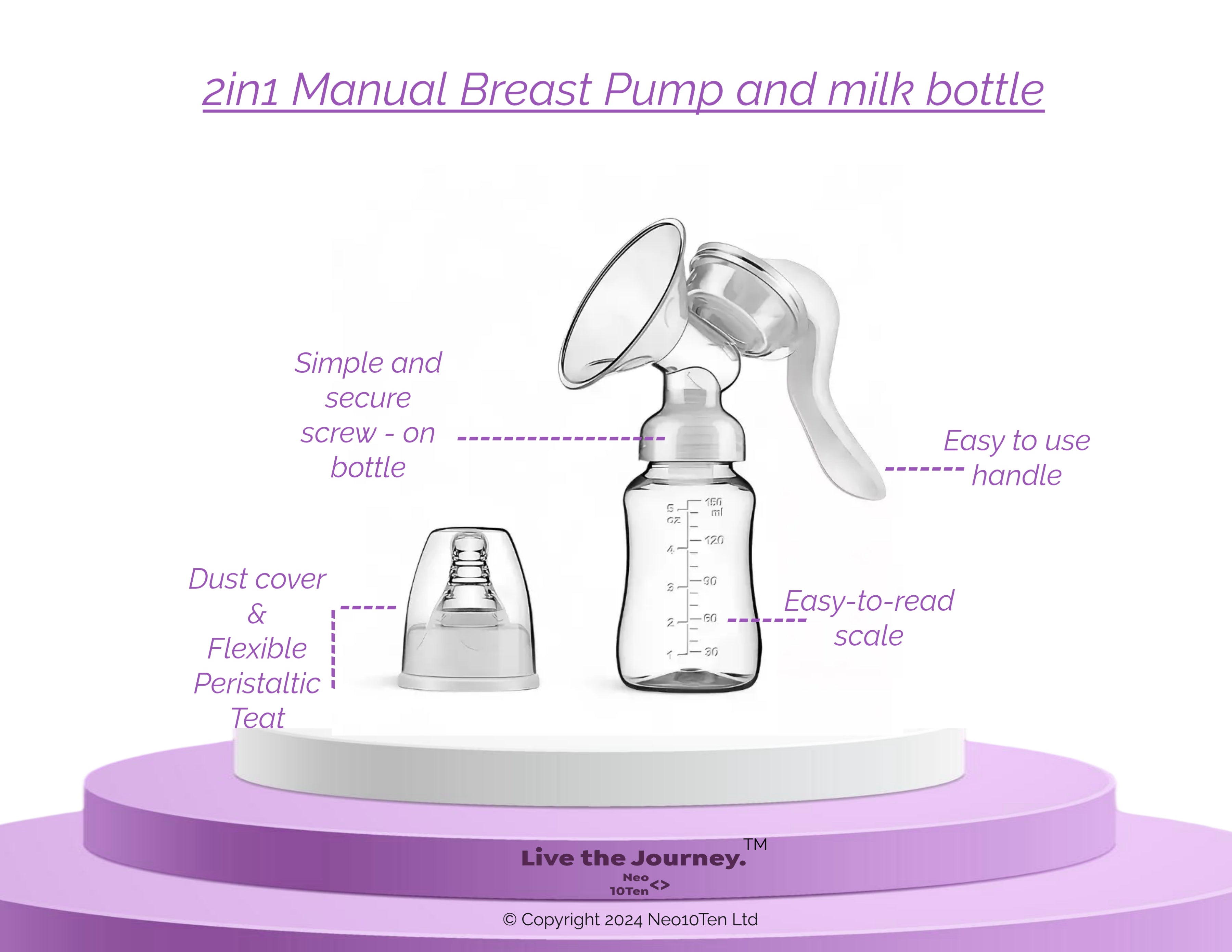 2in1 Manual Breast Pump & Breastmilk Storage Bottle, Adjustable Suction Silicone Hand Pump Breastfeeding, Small Portable Manual Breast Milk Catcher Baby Feeding Pumps