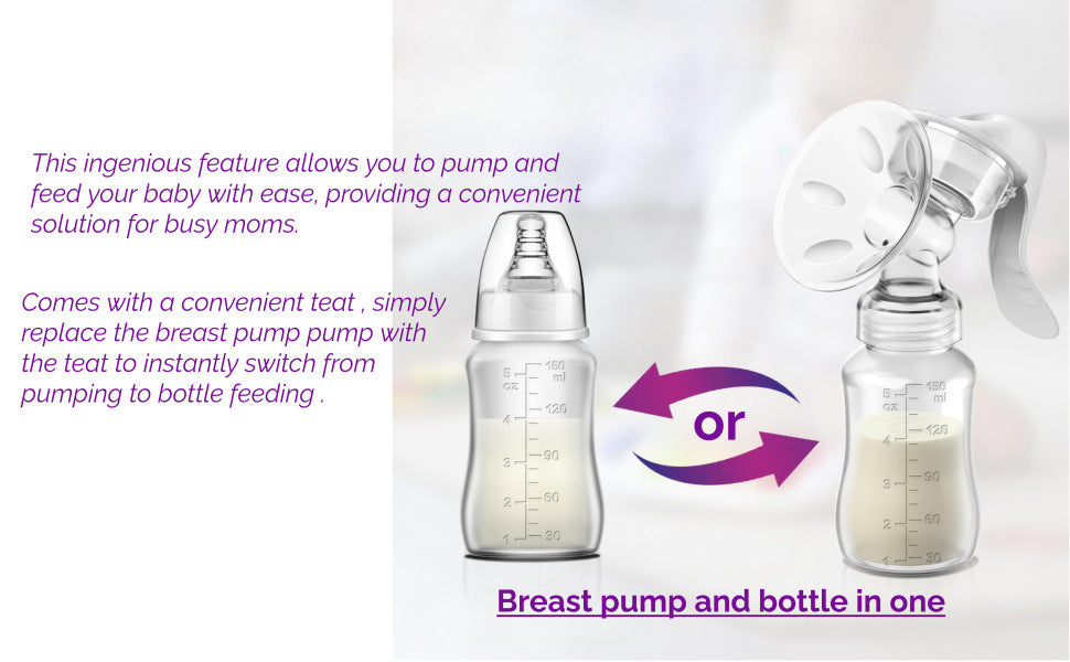 2in1 Manual Breast Pump & Breastmilk Storage Bottle, Adjustable Suction Silicone Hand Pump Breastfeeding, Small Portable Manual Breast Milk Catcher Baby Feeding Pumps