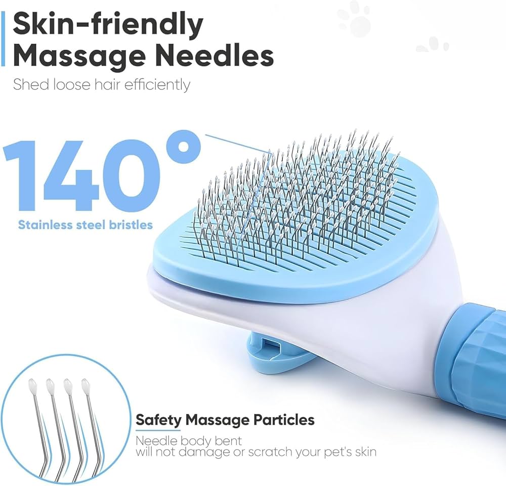 Neo10Ten Self-Cleaning Pet Grooming Brush | Dogs, Cats, Rabbits & Horses | Blue
