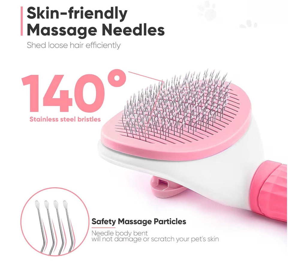 Neo10Ten Self-Cleaning Pet Grooming Brush | Dogs, Cats, Rabbits & Horses | Pink