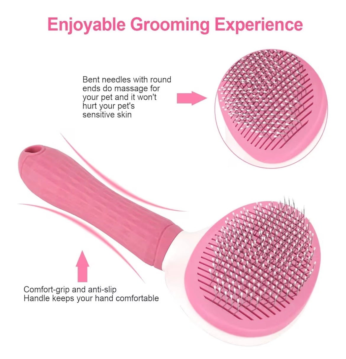 Neo10Ten Self-Cleaning Pet Grooming Brush | Dogs, Cats, Rabbits & Horses | Pink
