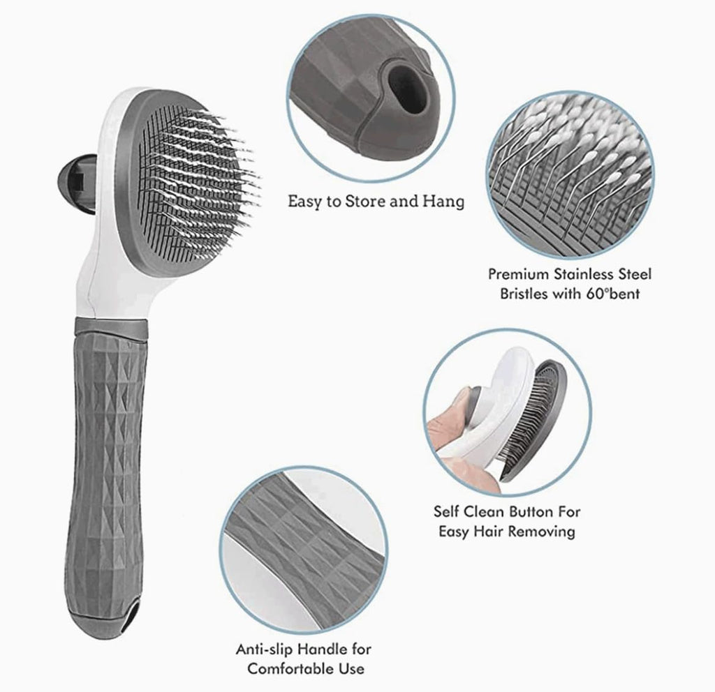 Neo10Ten Self-Cleaning Pet Grooming Brush | Dogs, Cats, Rabbits & Horses | Grey