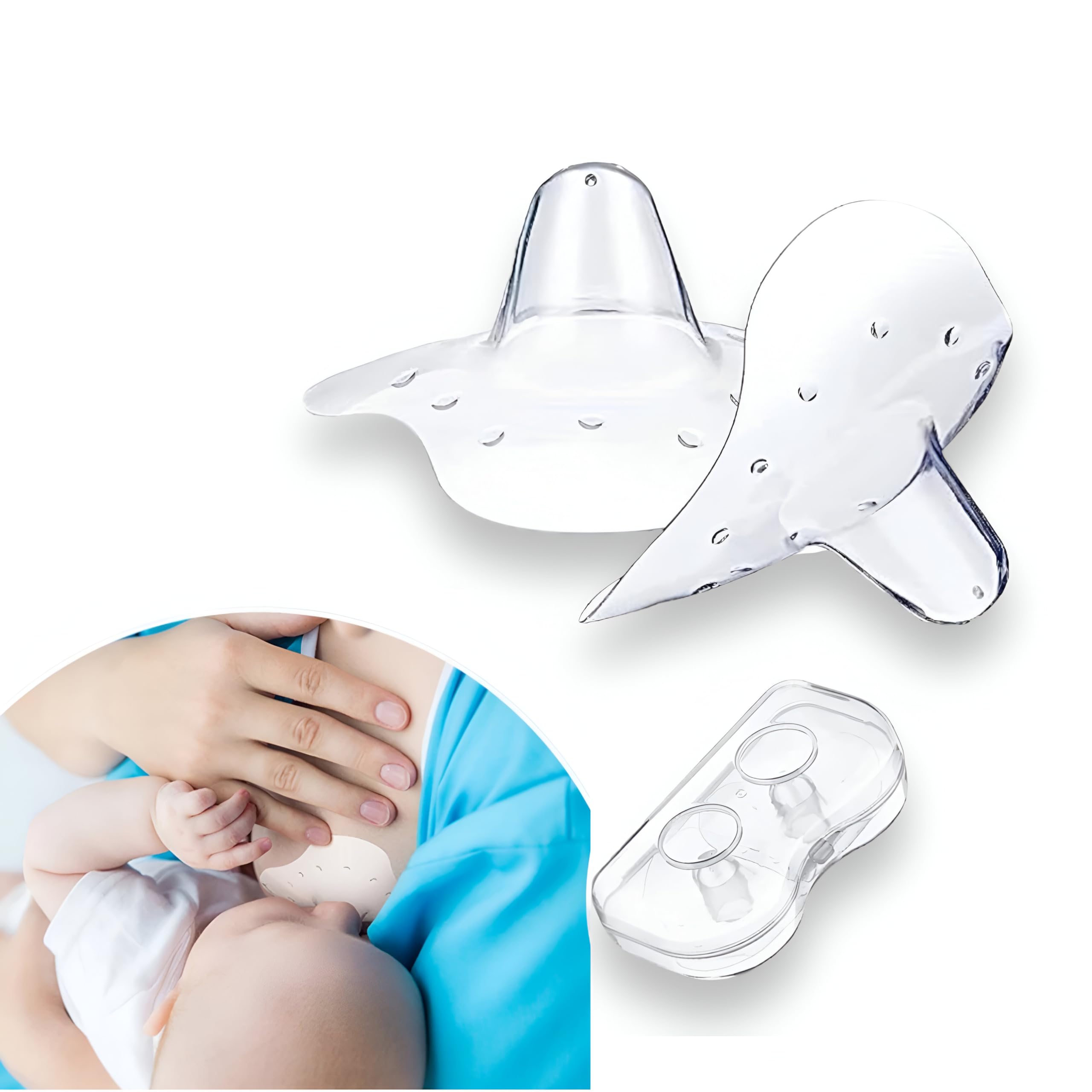 2pcs/Set Nipple Shields for Breastfeeding, Contact Breast Shield, Guards for Newborn - Help with Latch Difficulties, Flat or Inverted Nipples, Breast Feeding BPA Free Reusable Soft Silicone Protectors
