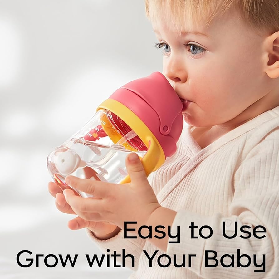 Neo10Ten Toddler Water Bottle Sippy Cup Weighted Straw, Trainer Cup with Handles 6+, Non Spill Toddler Sippy Cup, Baby Water Bottle, Leakproof, 220ml