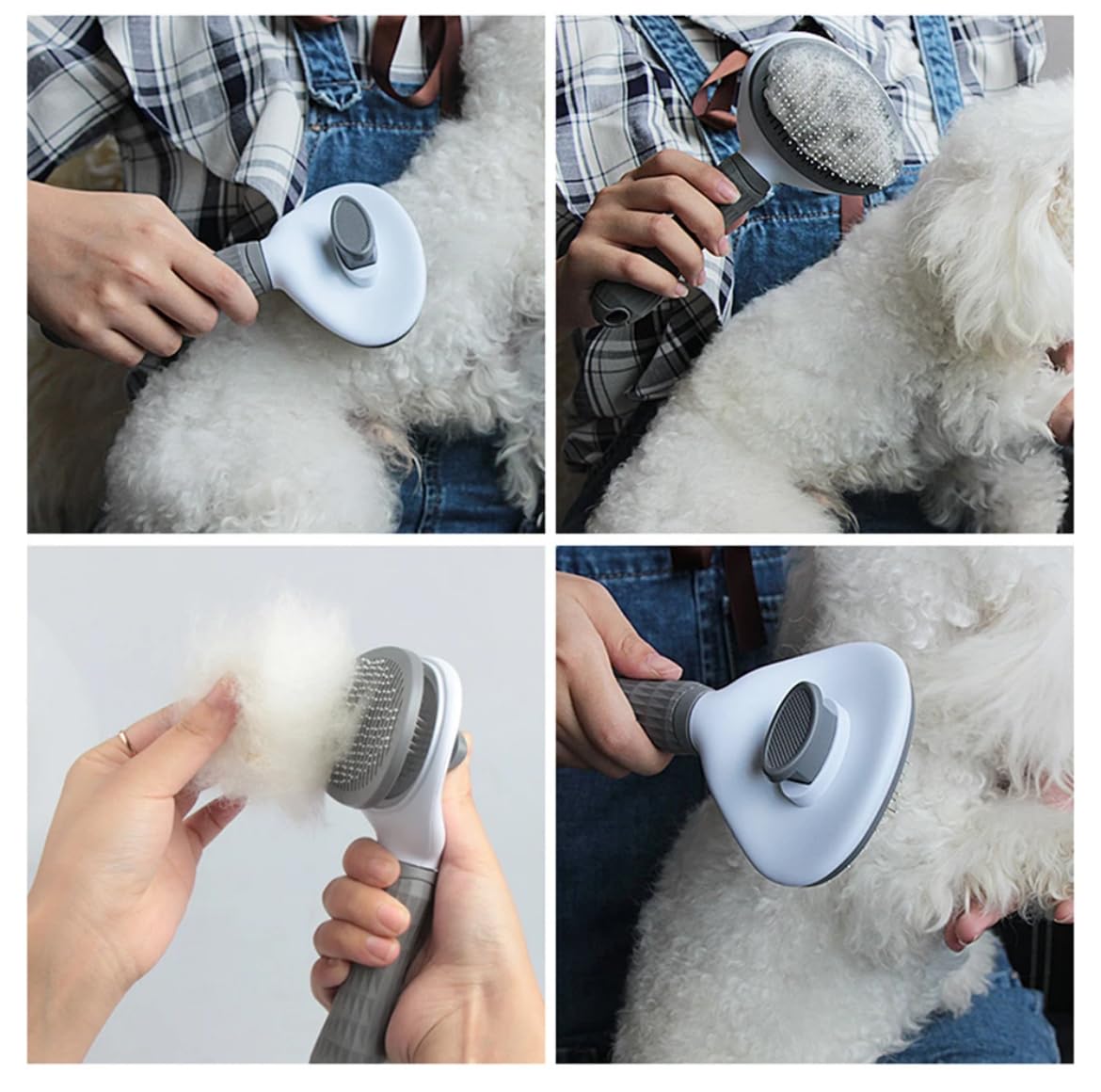 Neo10Ten Pet Grooming Brush with Self Cleaning Button for Dog, Cat, Horse, Rabbit Brush Comb, Slicker Brushes with Smooth handle, Shedding Brush Massage Clean Tangled (Grey)