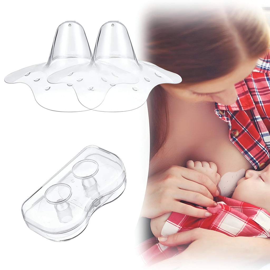 2pcs/Set Nipple Shields for Breastfeeding, Contact Breast Shield, Guards for Newborn - Help with Latch Difficulties, Flat or Inverted Nipples, Breast Feeding BPA Free Reusable Soft Silicone Protectors