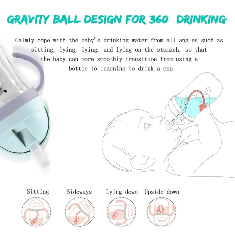 Toddler Water Bottle Sippy Cup Weighted Straw, Trainer Cup with Handles 6+, Non Spill Toddler Sippy Cup, Baby Water Bottle, Leakproof, 220ml