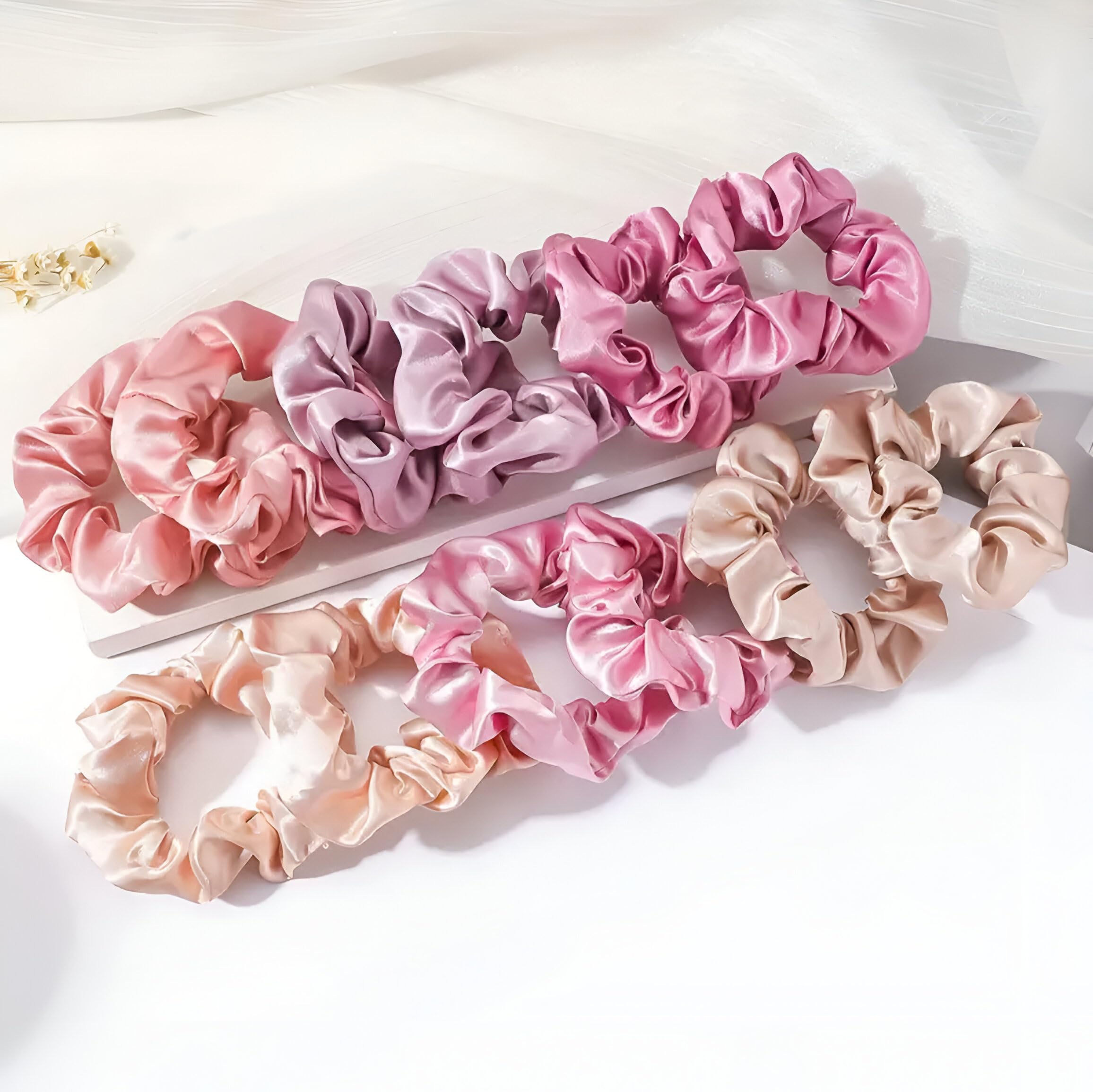 12pcs/Set Soft Elastic Silk Scrunchies, Hair Loops Ponytail Holders Hair Ties Satin Colorful Scrunchie- Comfy&Staylish Hair Accesories, Prevents Breakage, Friction and Creases [Small Pink Variety]