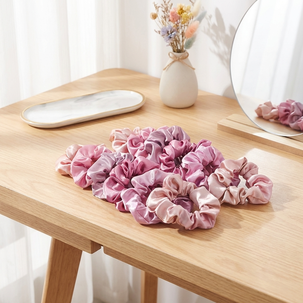 Neo10Ten Silk Scrunchies | Pink Variety | Satin Silk | Pack of 12