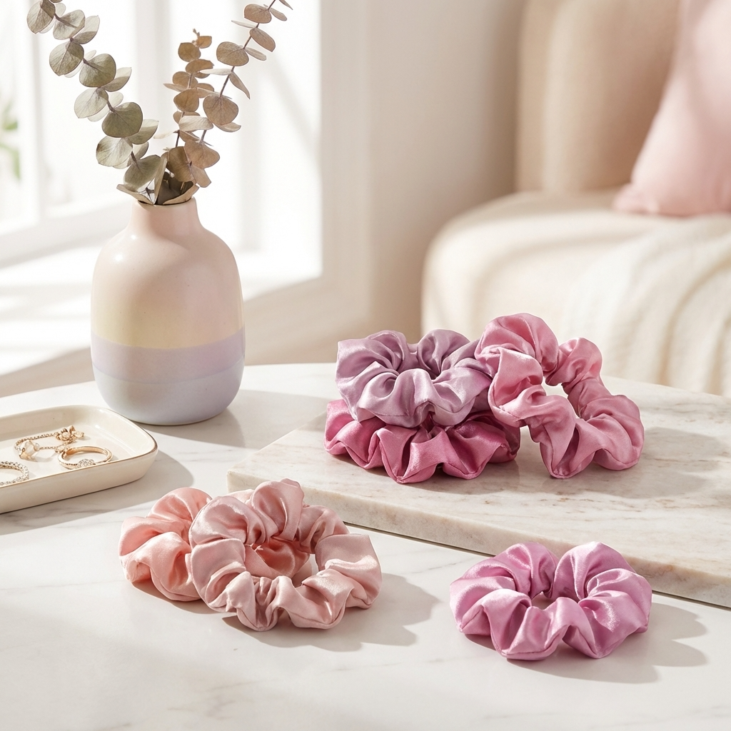Neo10Ten Silk Scrunchies | Pink Variety | Satin Silk | Pack of 12