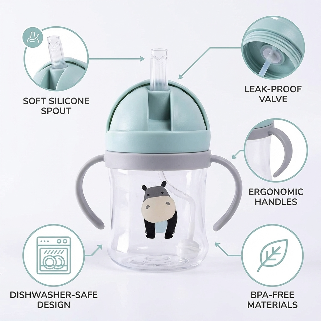 Neo10Ten Sippy Cup with Weighted Straw & Handles | Leak-Proof | BPA Free | 6+ Months | 220ml