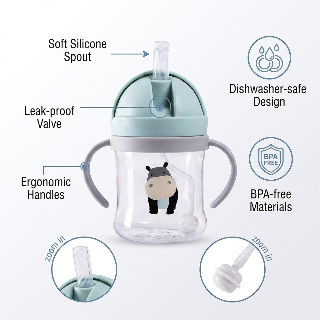 Neo10Ten Sippy Cup with Weighted Straw & Handles | Leak-Proof | BPA Free | 6+ Months | 220ml