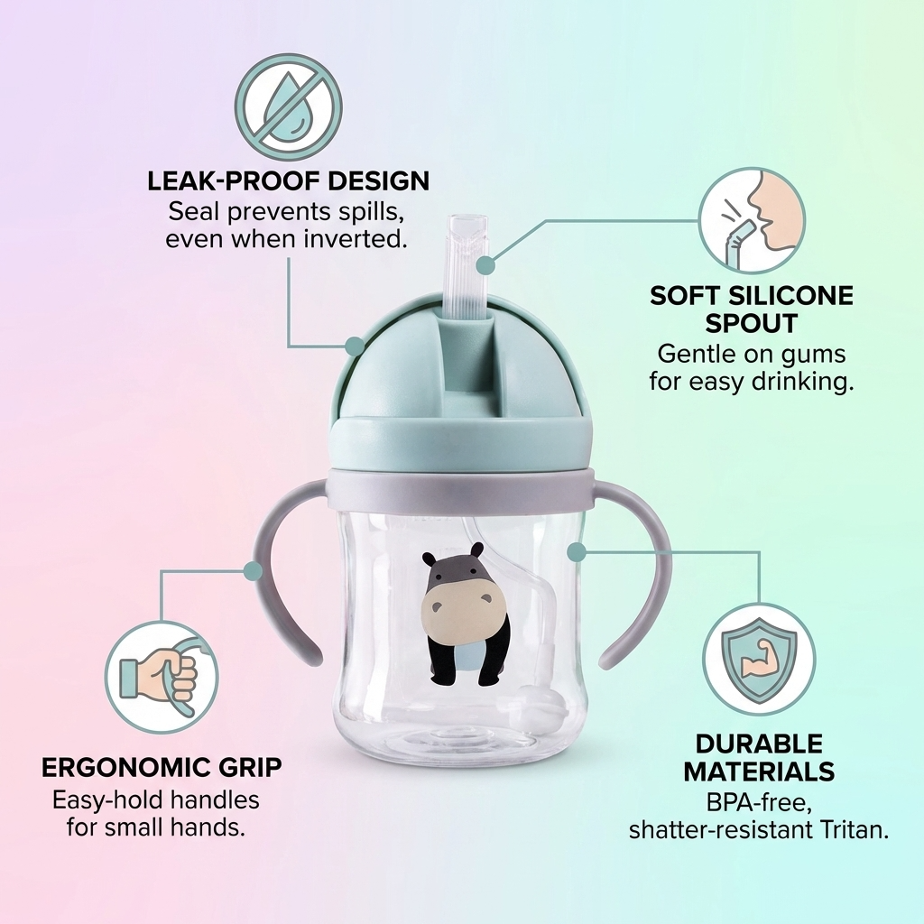 Neo10Ten Sippy Cup with Weighted Straw & Handles | Leak-Proof | BPA Free | 6+ Months | 220ml