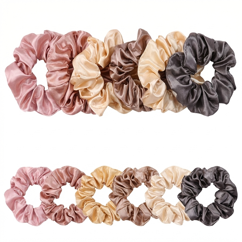 Neo10Ten Silk Scrunchies Variety Pack | 6 Large & 6 Medium | Satin Hair Ties | Pack of 12
