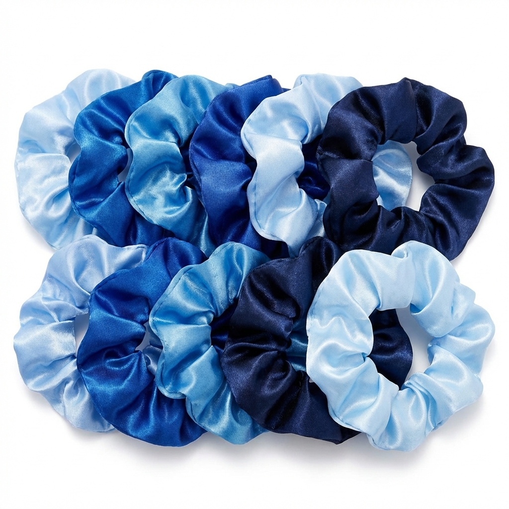 Neo10Ten Silk Scrunchies | Blue Variety | Satin Hair Ties | Pack of 10