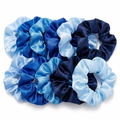 Neo10Ten Silk Scrunchies | Blue Variety | Satin Hair Ties | Pack of 10
