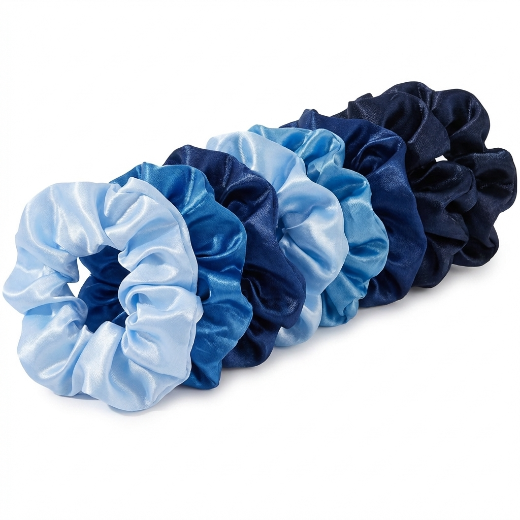 Neo10Ten Silk Scrunchies | Blue Variety | Satin Hair Ties | Pack of 10