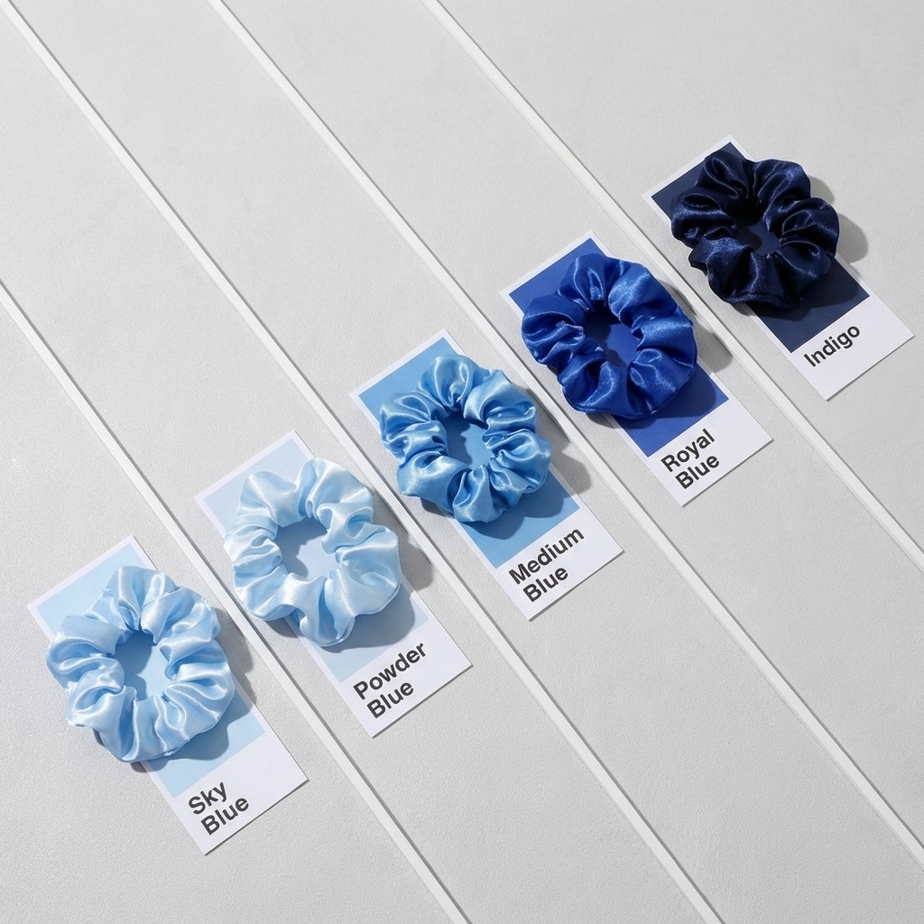 Neo10Ten Silk Scrunchies | Blue Variety | Satin Hair Ties | Pack of 10