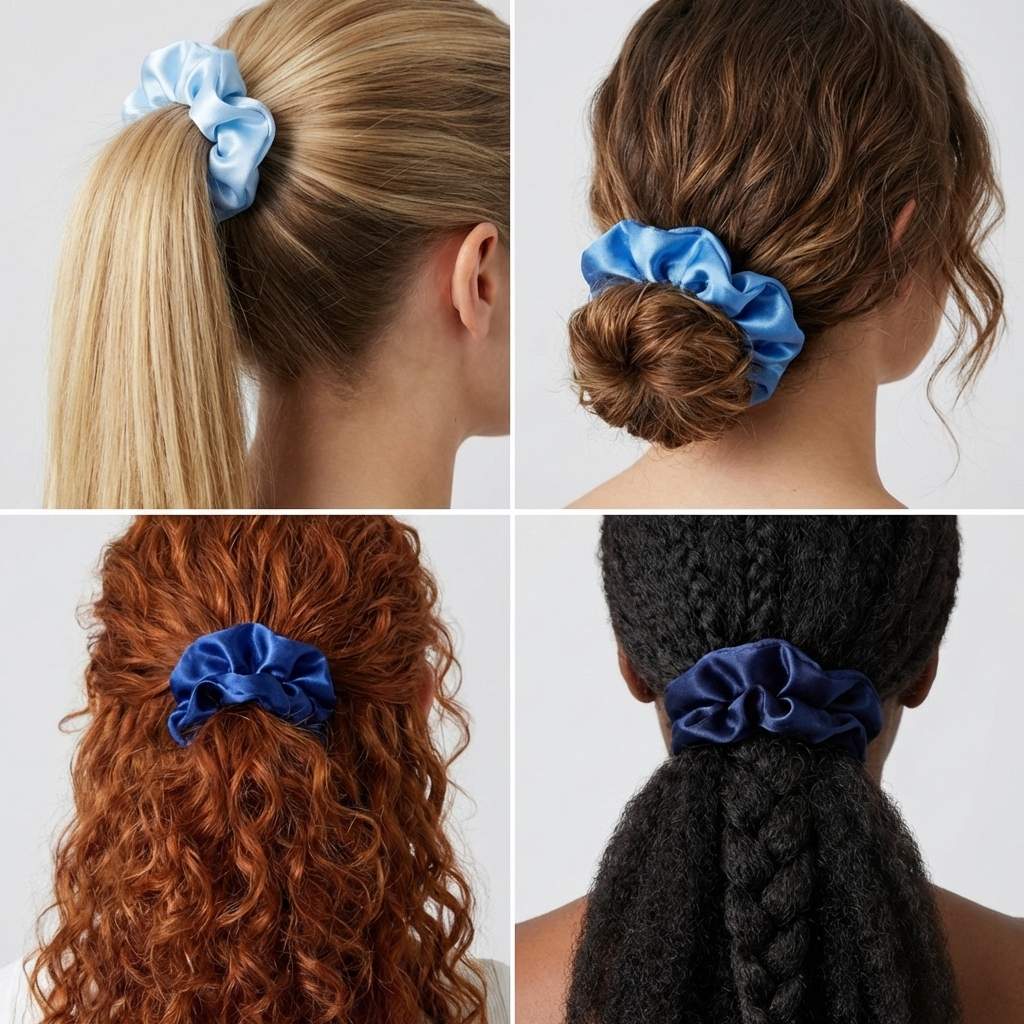 Neo10Ten Silk Scrunchies | Blue Variety | Satin Hair Ties | Pack of 10