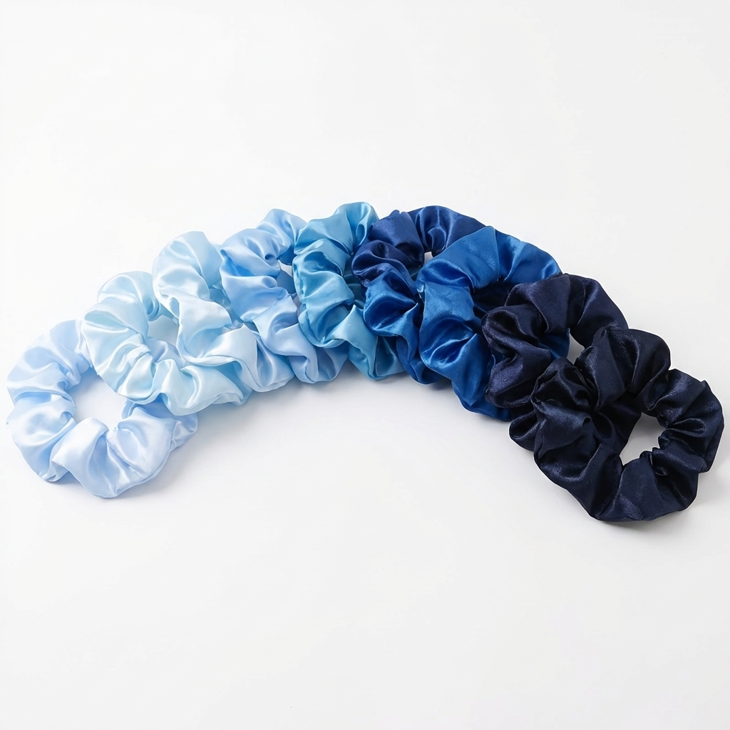 Neo10Ten Silk Scrunchies | Blue Variety | Satin Hair Ties | Pack of 10