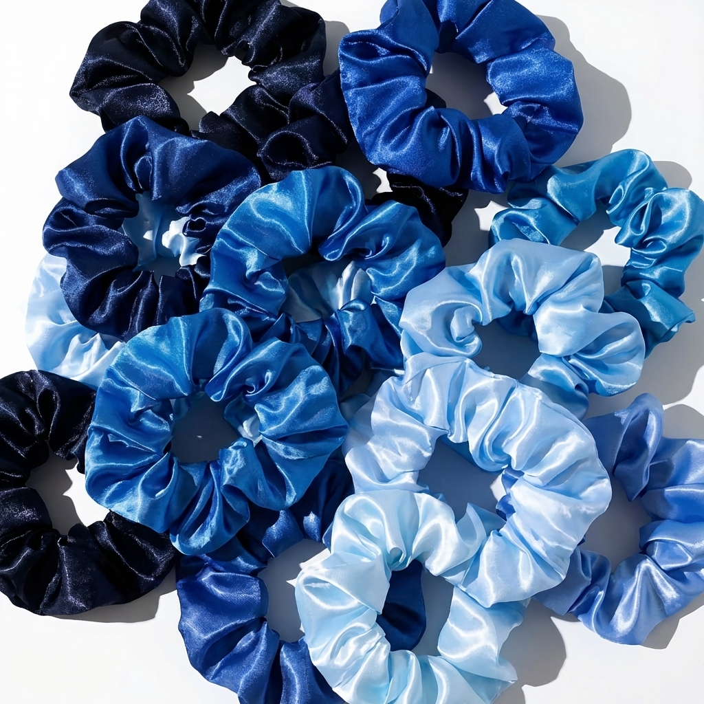 Neo10Ten Silk Scrunchies | Blue Variety | Satin Hair Ties | Pack of 10