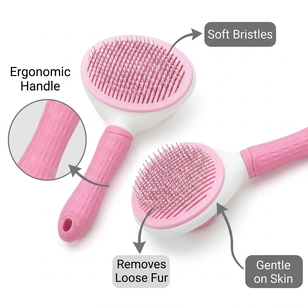 Neo10Ten Self-Cleaning Pet Grooming Brush | Dogs, Cats, Rabbits & Horses | Pink