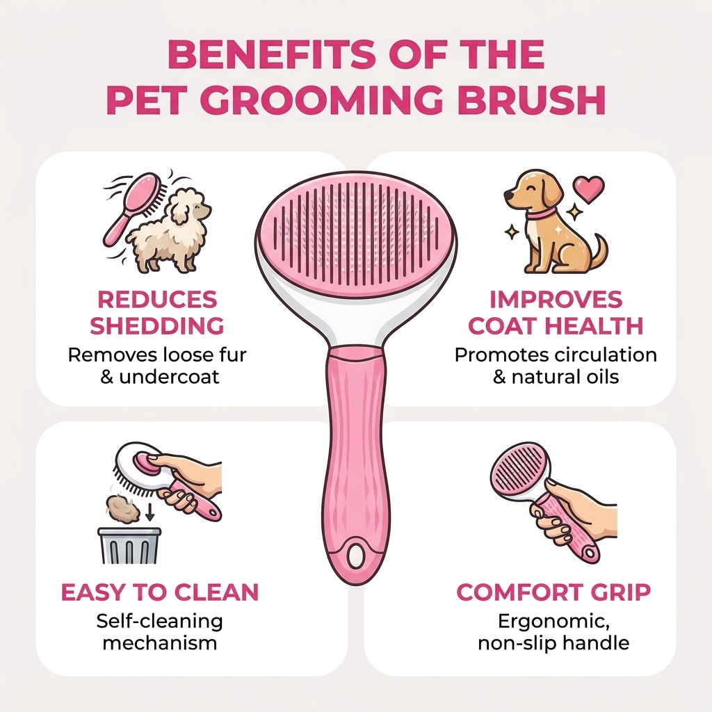 Neo10Ten Self-Cleaning Pet Grooming Brush | Dogs, Cats, Rabbits & Horses | Pink