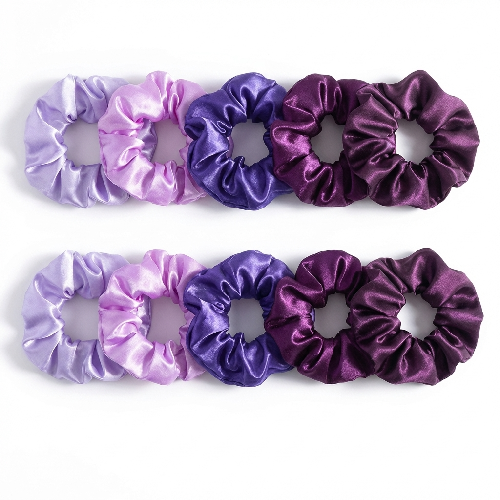 Neo10Ten Silk Scrunchies | Royal Purple Mix | Hypoallergenic Satin | Pack of 10