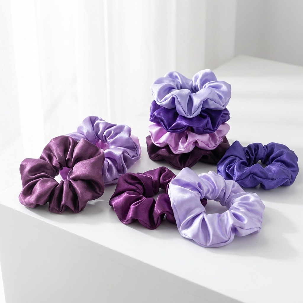 Neo10Ten Silk Scrunchies | Royal Purple Mix | Hypoallergenic Satin | Pack of 10