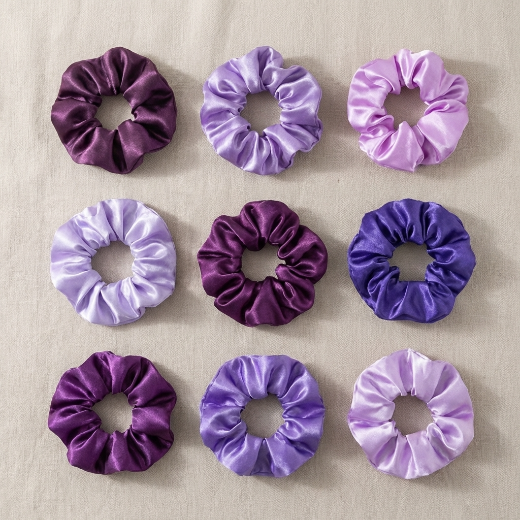 Neo10Ten Silk Scrunchies | Royal Purple Mix | Hypoallergenic Satin | Pack of 10