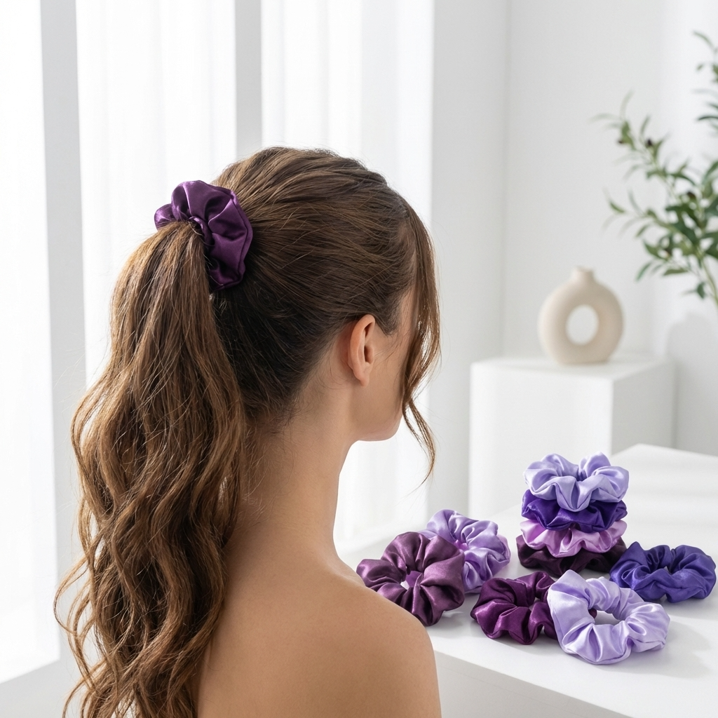 Neo10Ten Silk Scrunchies | Royal Purple Mix | Hypoallergenic Satin | Pack of 10