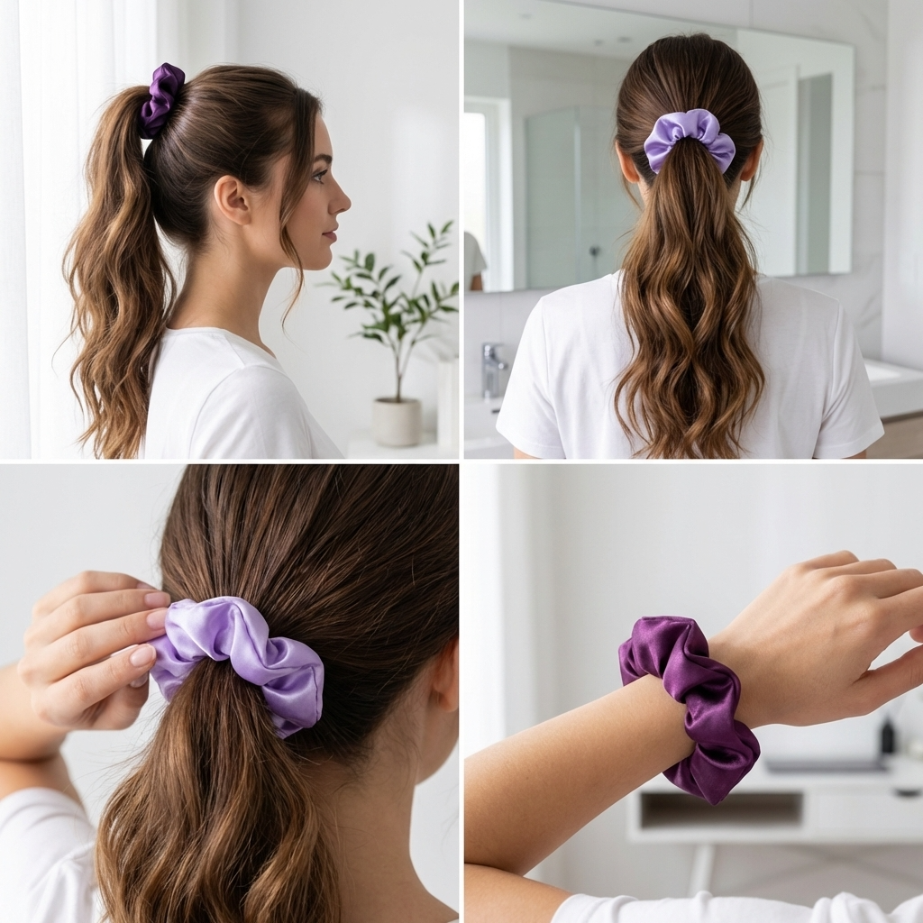 Neo10Ten Silk Scrunchies | Royal Purple Mix | Hypoallergenic Satin | Pack of 10